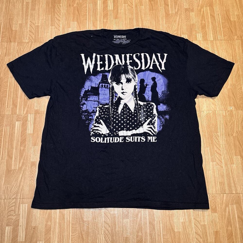 Wednesday Adam’s Family T-shirt Black Solitude Suits Me XXL Netflix Show 2XL